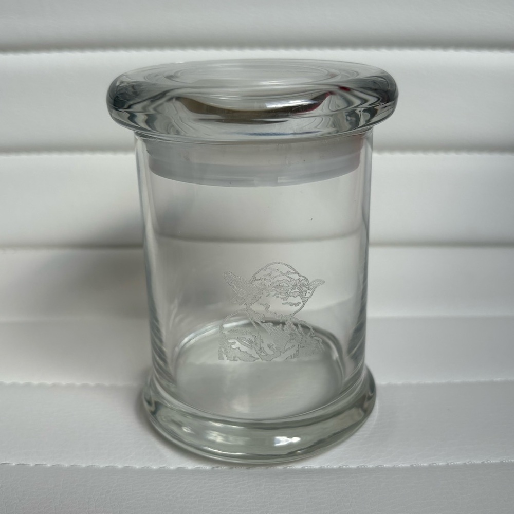 Glass Jar with Yoda Engraving